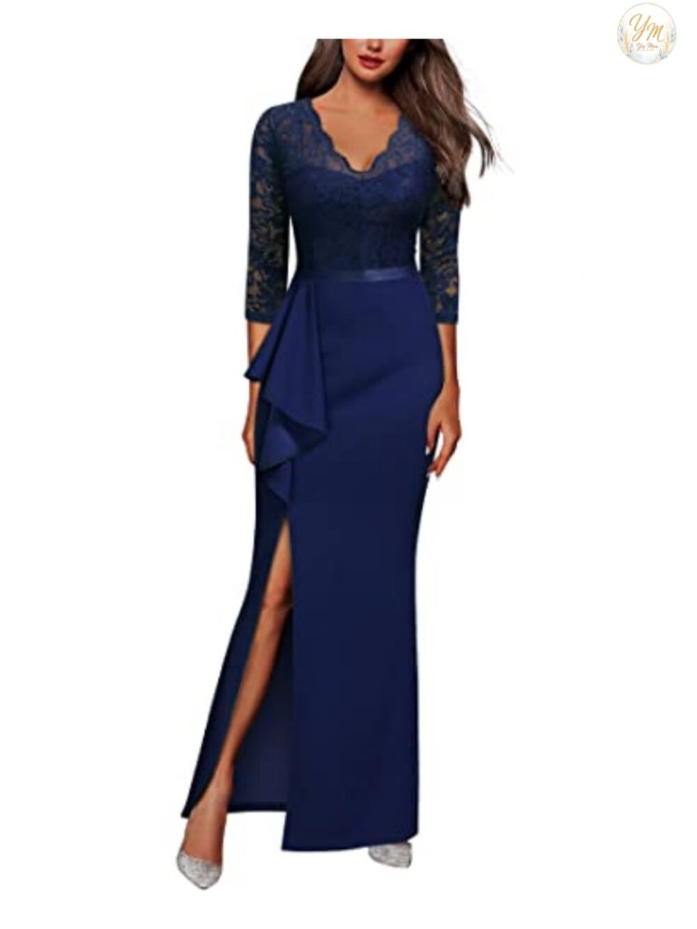 Floral Lace Ruffle Half Sleeve Formal Evening Fishtail Dress